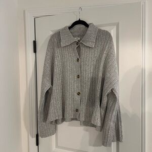 Aerie Light Gray Ribbed Cardigan